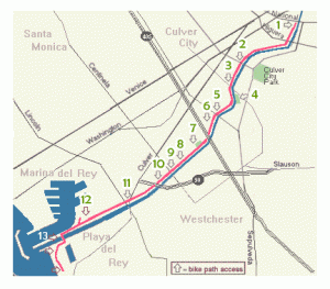 Ballona Creek bikepath map entrances